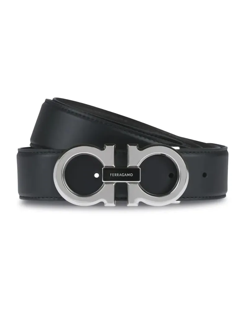 Ferragamo Gürtel Calf Leather Belt With Polished Silver Buckle And grau Grau