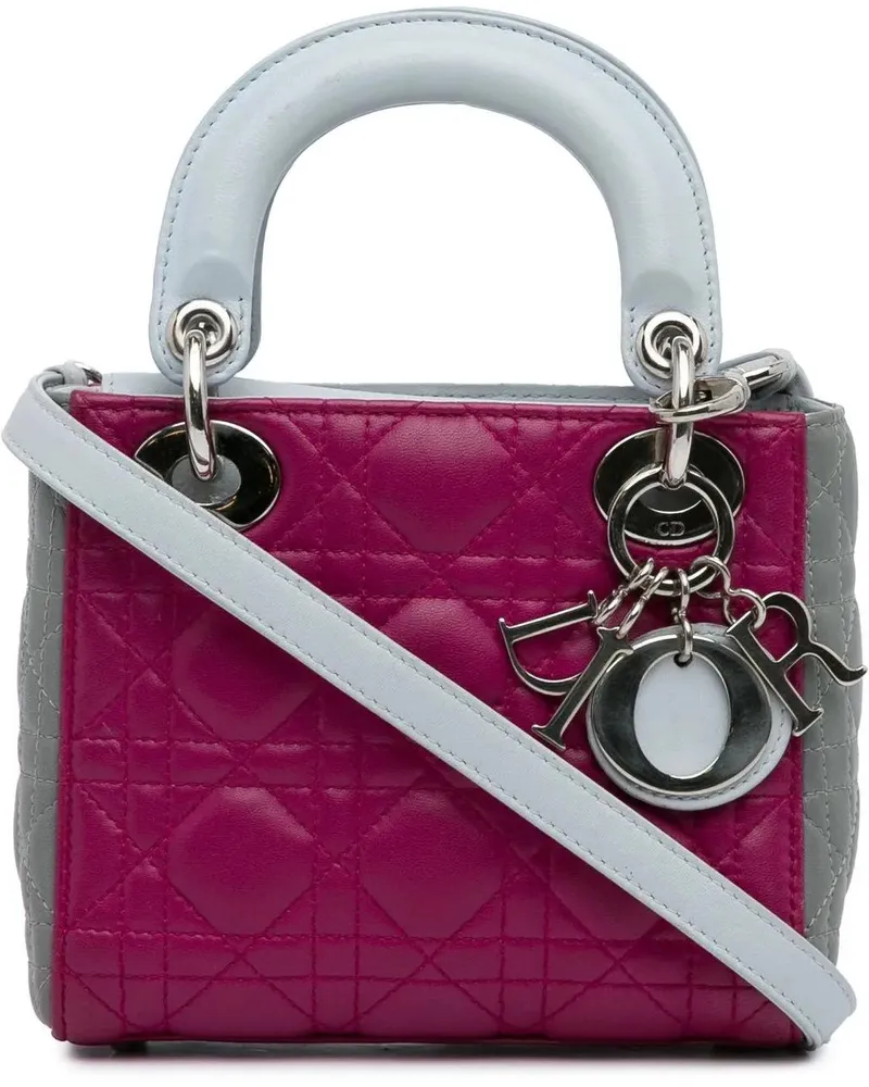 Dior Hobo Bags 2014 Mini Tricolor Lambskin Cannage Lady Dior rosa Gold