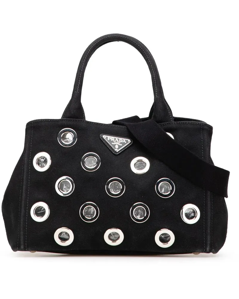 Prada Hobo Bags Small Canvas Canapa Grommet Satchel schwarz Schwarz