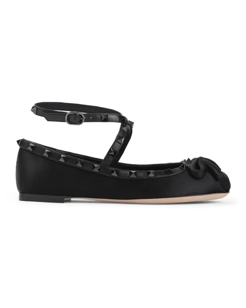 Valentino Garavani Satin And Leather Ballerinas With Ankle Strap schwarz Schwarz