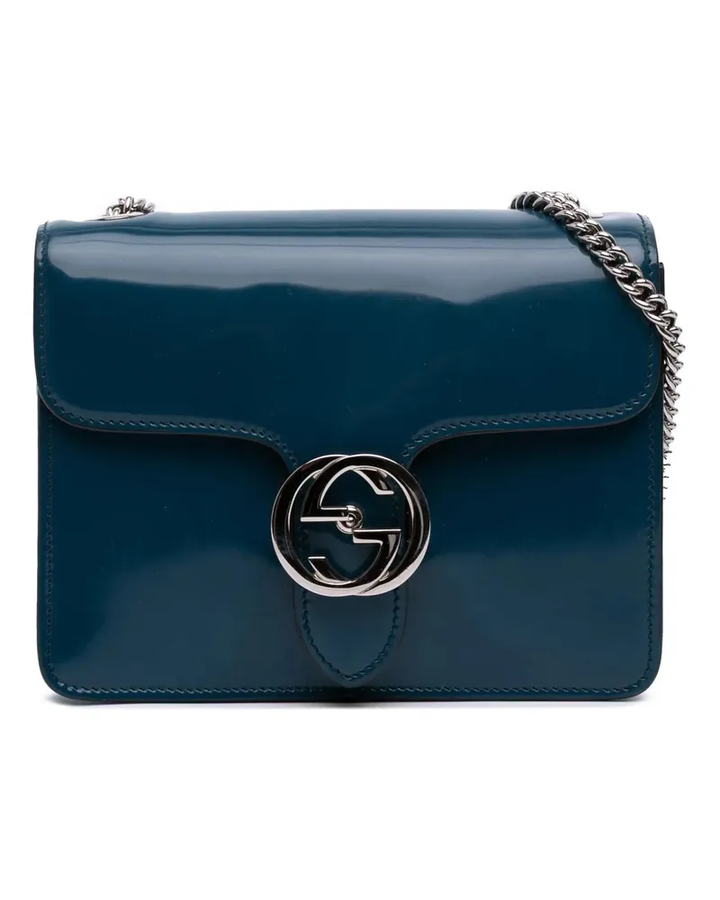 Gucci Hobo Bags Small Polished Calfskin Interlocking G Dollar Cros blau Blau