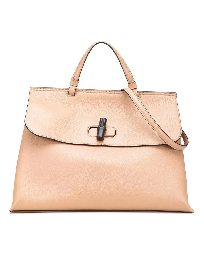 Gucci Hobo Bags Large Leather Bamboo Daily Satchel braun Braun