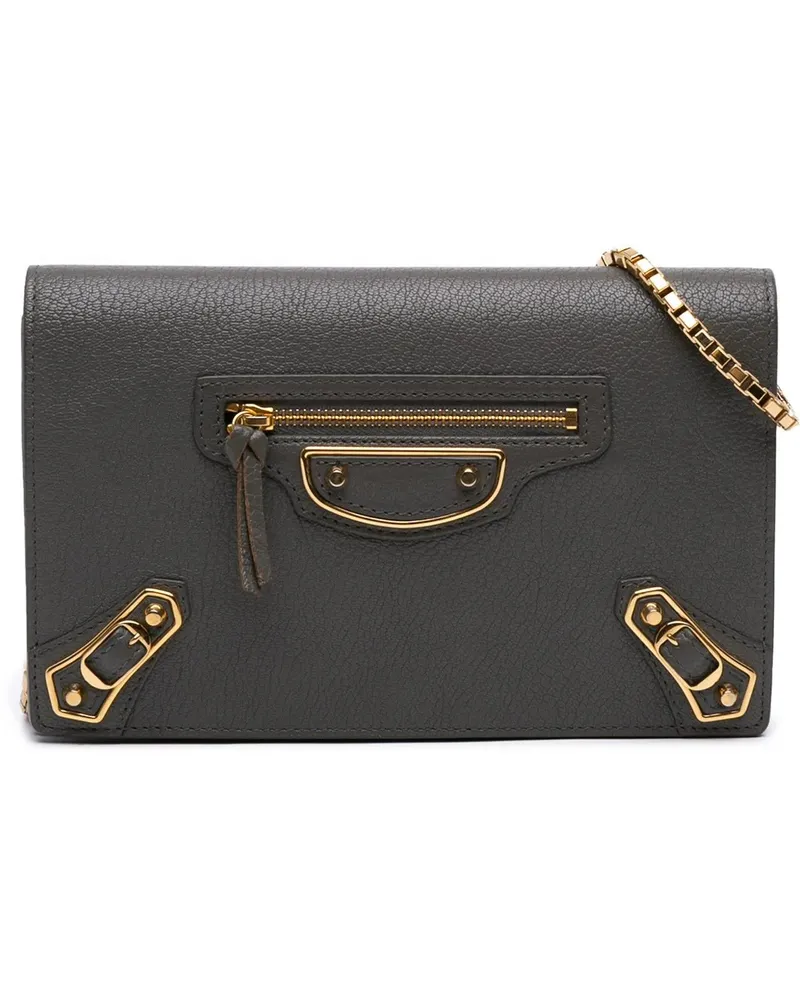 Balenciaga Hobo Bags Chevre Motocross Metallic Edge Wallet on Chain grau Grau