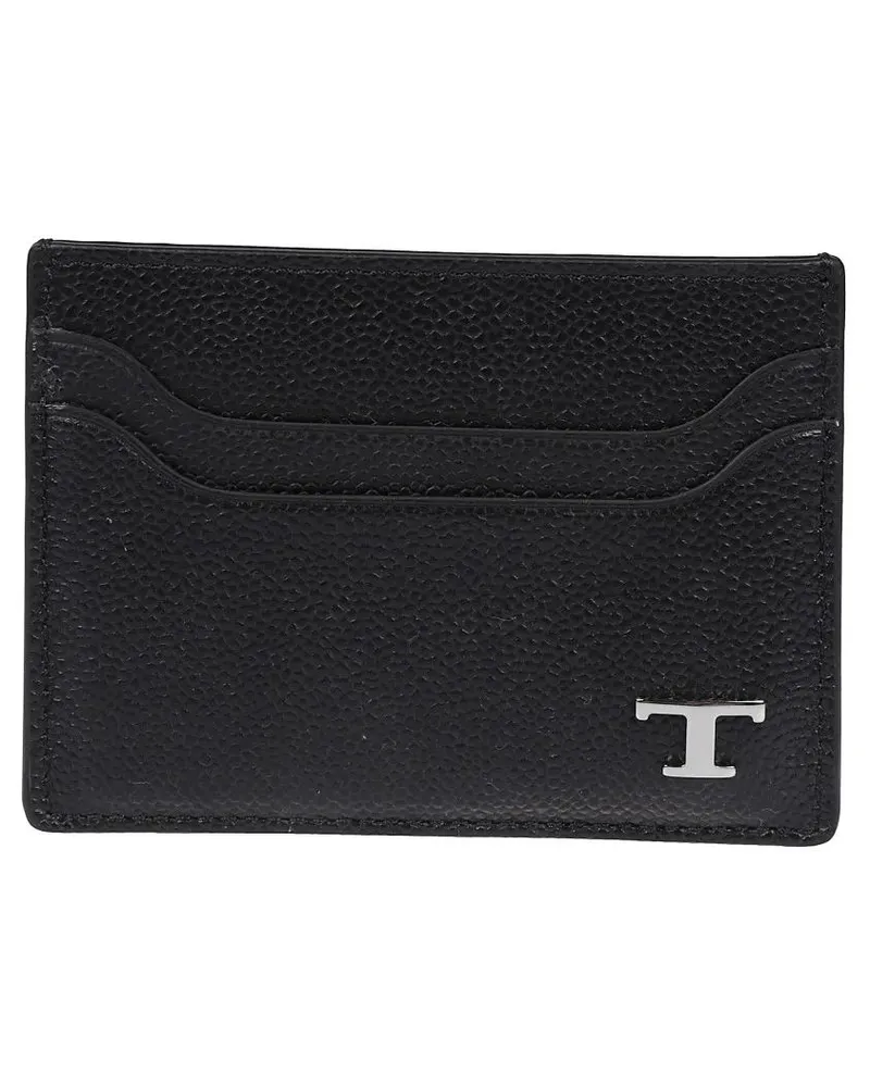 TOD'S Portemonnaies Textured Black Cardholder With Appliqué Logo schwarz Schwarz
