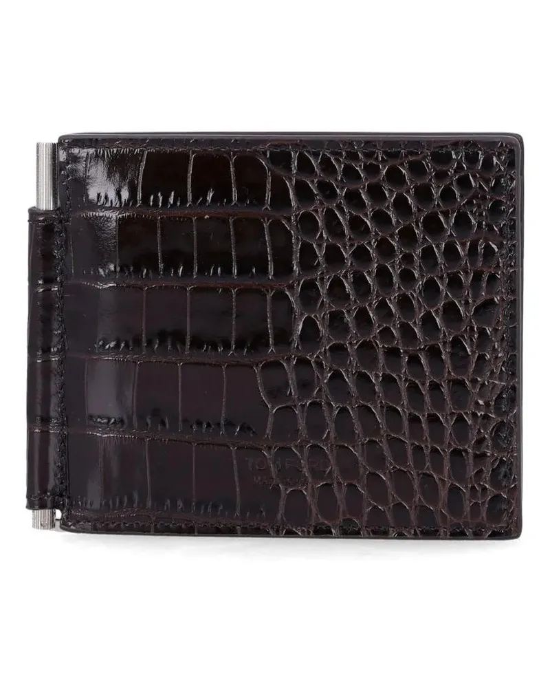 Tom Ford Portemonnaies Crocodile-Printed Leather Money Clip Wallet schwarz Schwarz