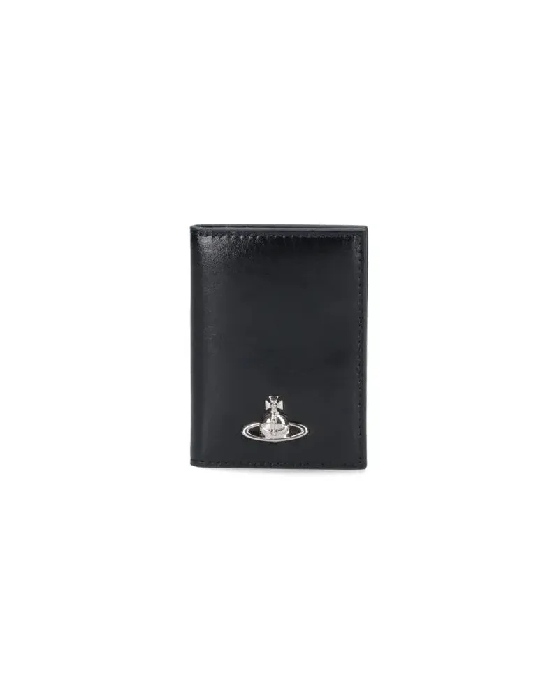 Vivienne Westwood Portemonnaie Smooth Black Wallet With Iconic Emblem schwarz Schwarz