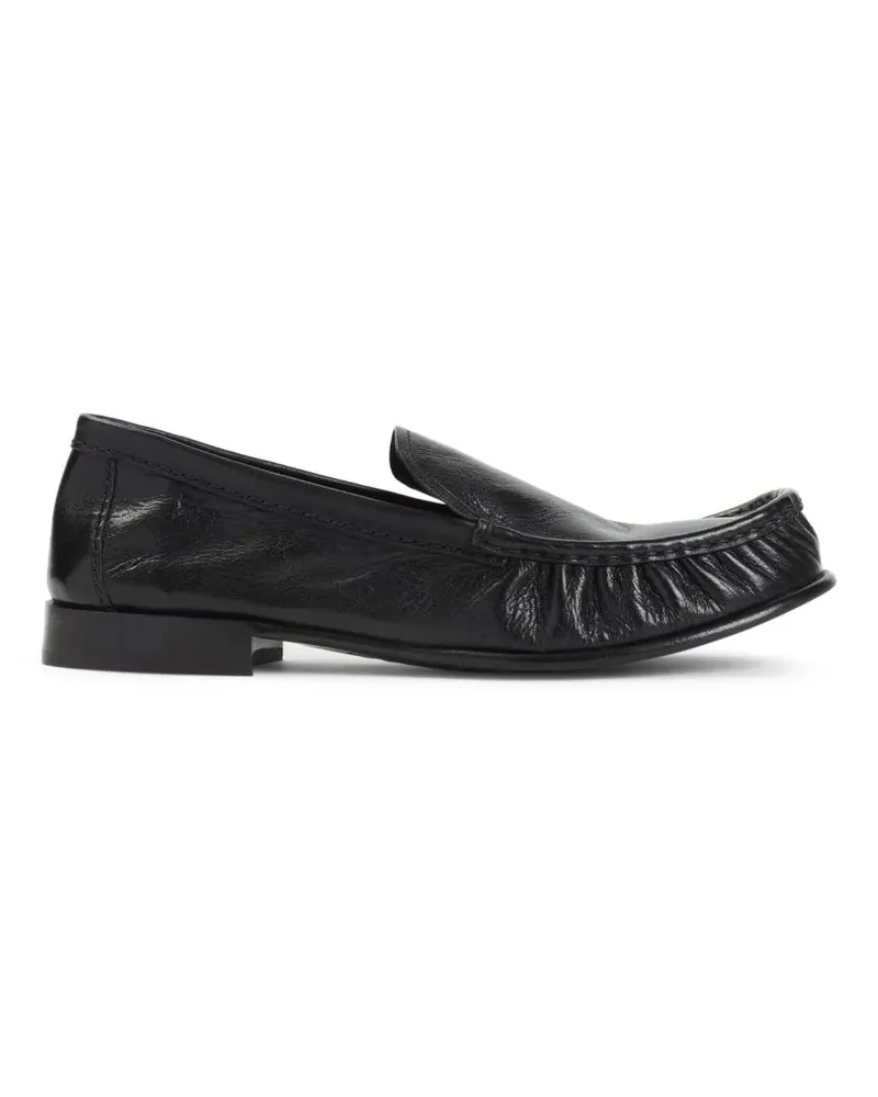 Miu Miu Gathered Detail Black Buffalo Leather Loafers schwarz Schwarz