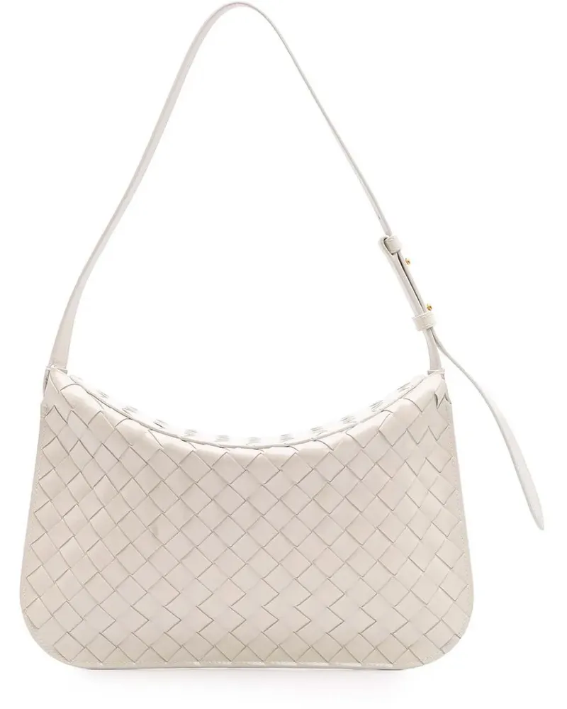 Bottega Veneta Hobo Bags Brushed Calfskin Intrecciato Cradle Fold Over Shou weiß Weiß