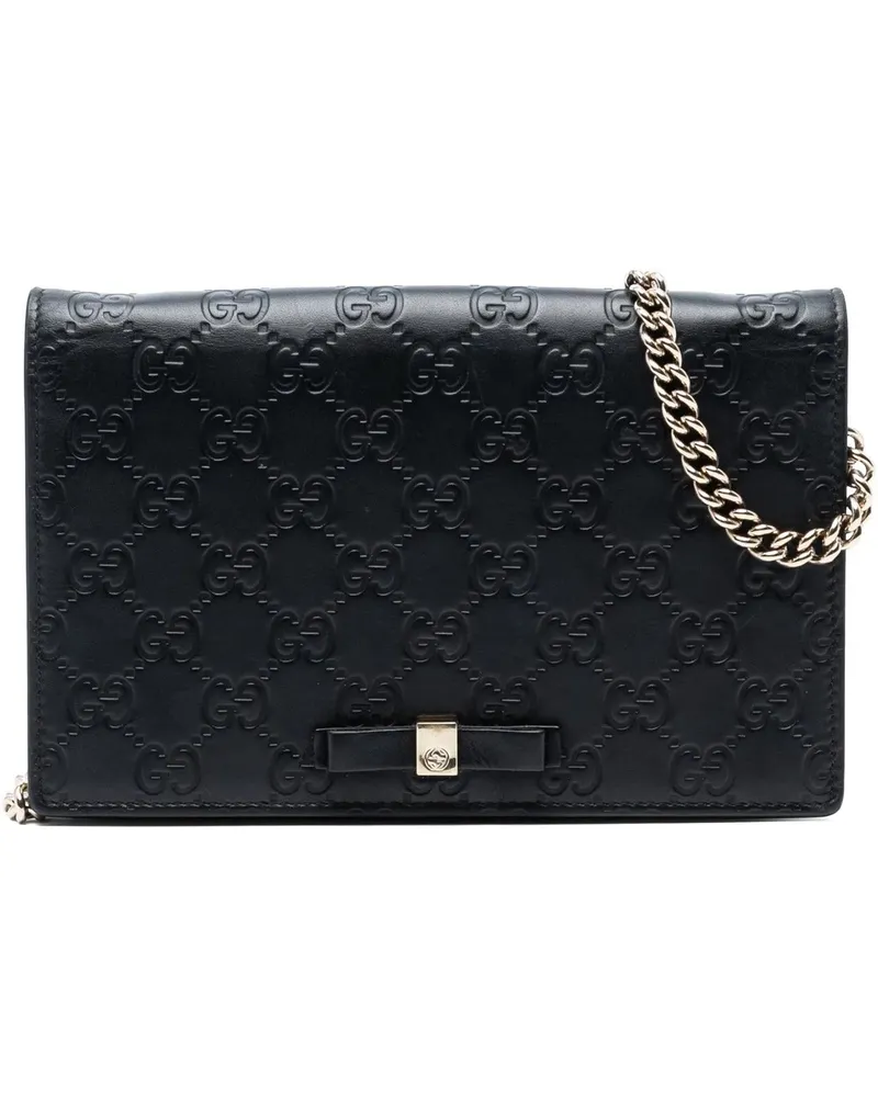 Gucci Hobo Bags Mini ssima Bow Signature Wallet On Chain schwarz Schwarz