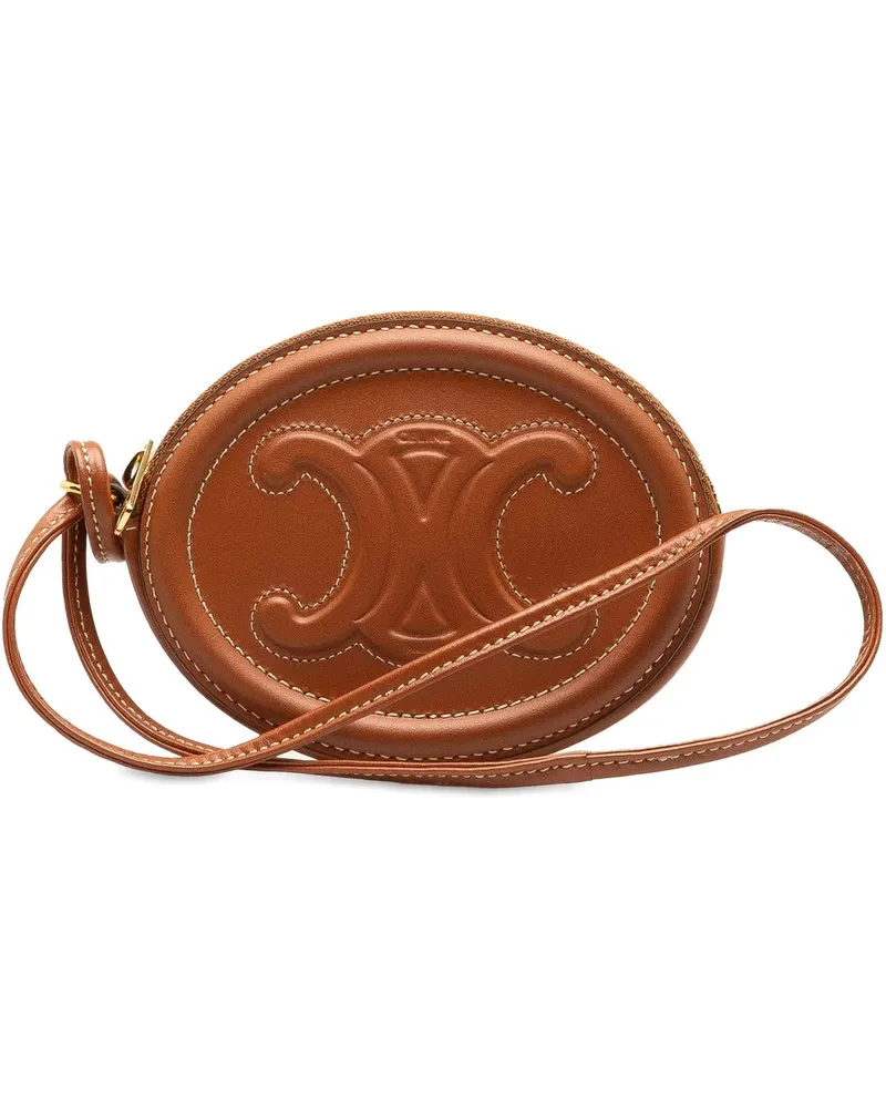 Celine Clutches Calfskin Cuir Triomphe Oval Clutch braun Braun