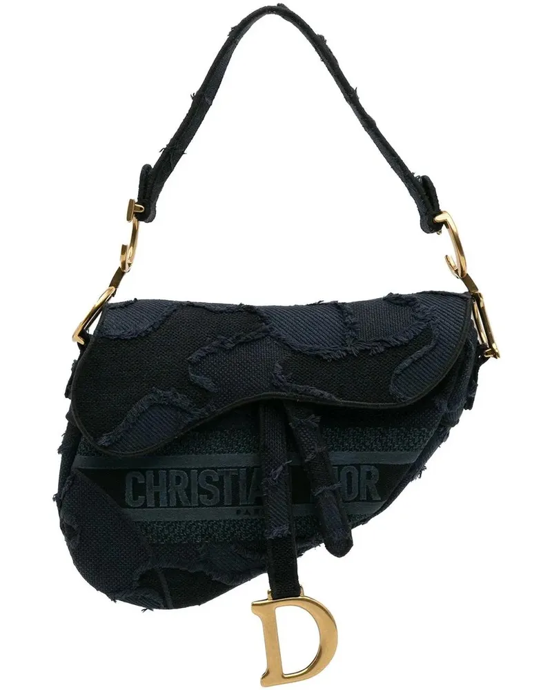 Dior Hobo Bags Camouflage Embroidered Canvas Saddle Bag blau Blau