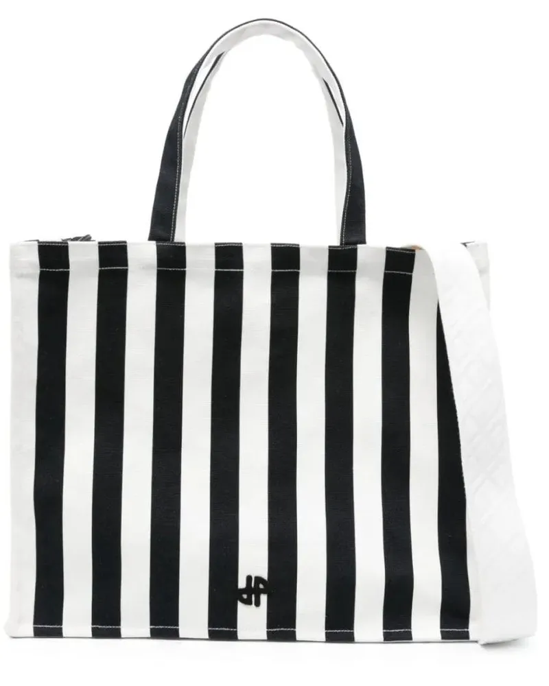 Patou Shopper & Totes White/Black Cotton Canvas Bag With Striped Print weiß Weiß