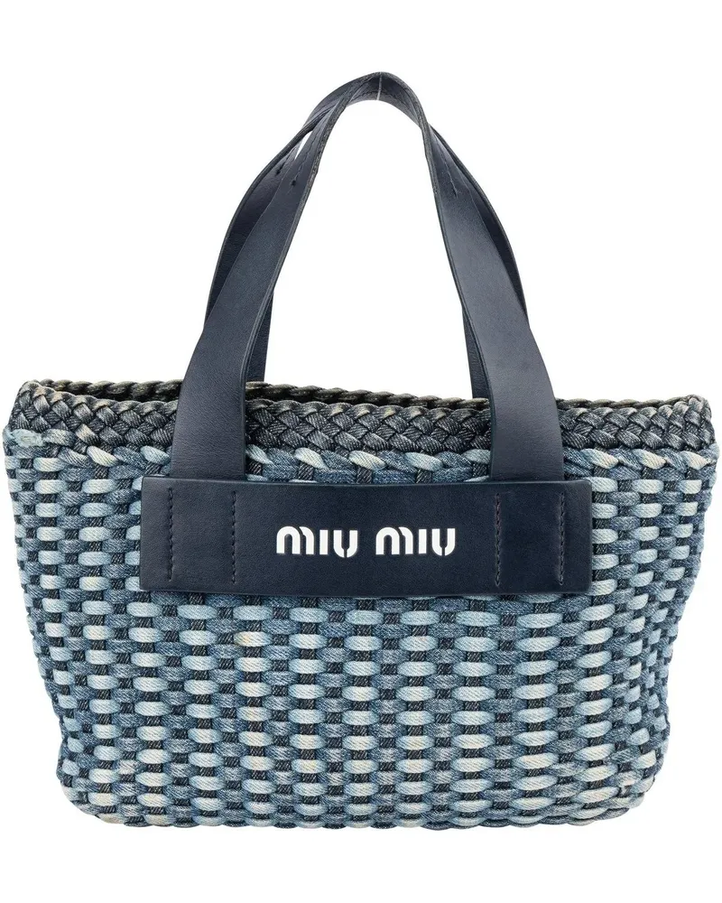 Miu Miu Crossbody Bags  Braided Denim Bucket Handbag blau Blau