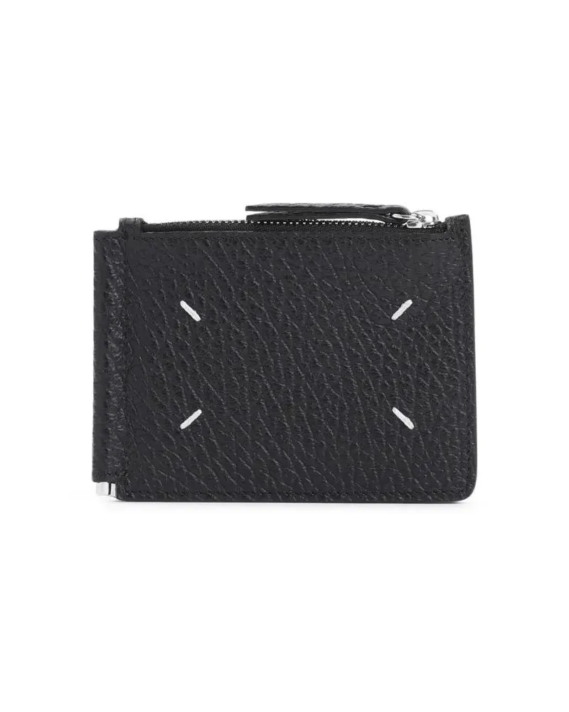 Maison Margiela Portemonnaies Black Calf Leather Slim 2 Pincer Wallet Schwarz