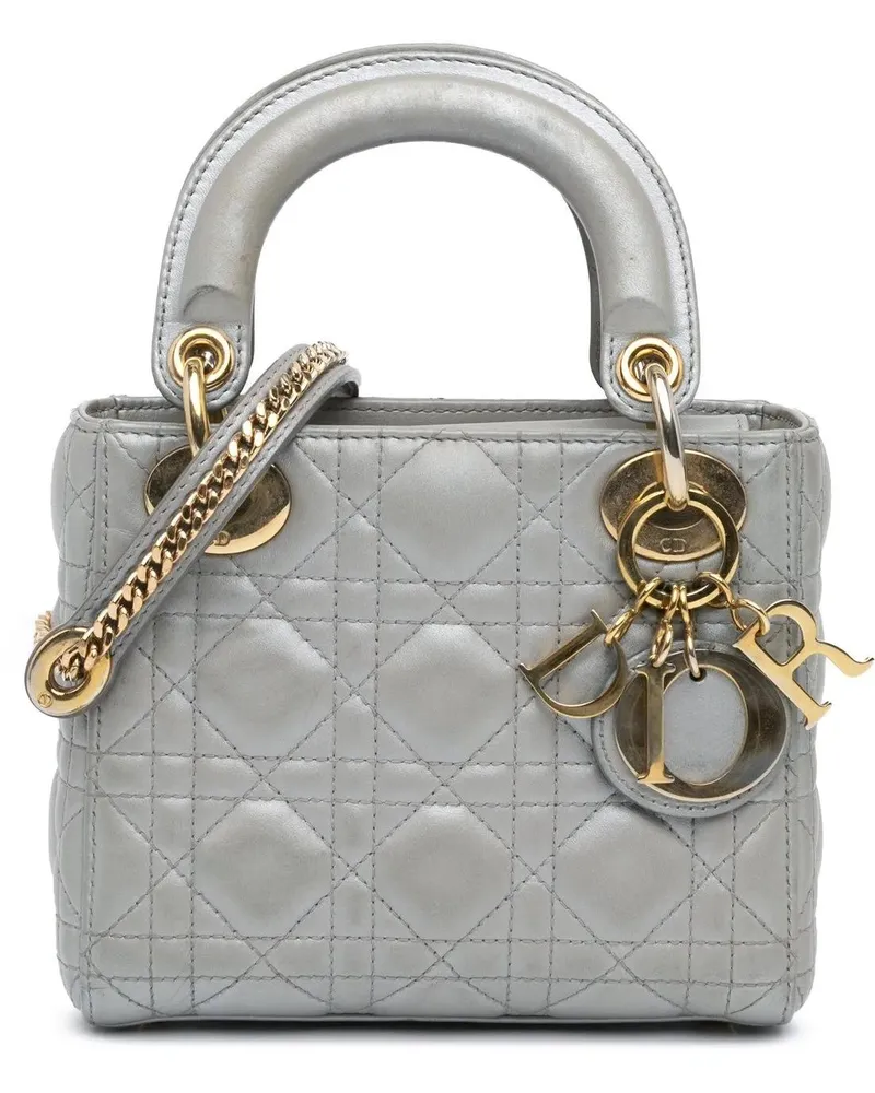 Dior Hobo Bags 2019 Mini Metallic Lambskin Cannage Lady Dior grau Grau