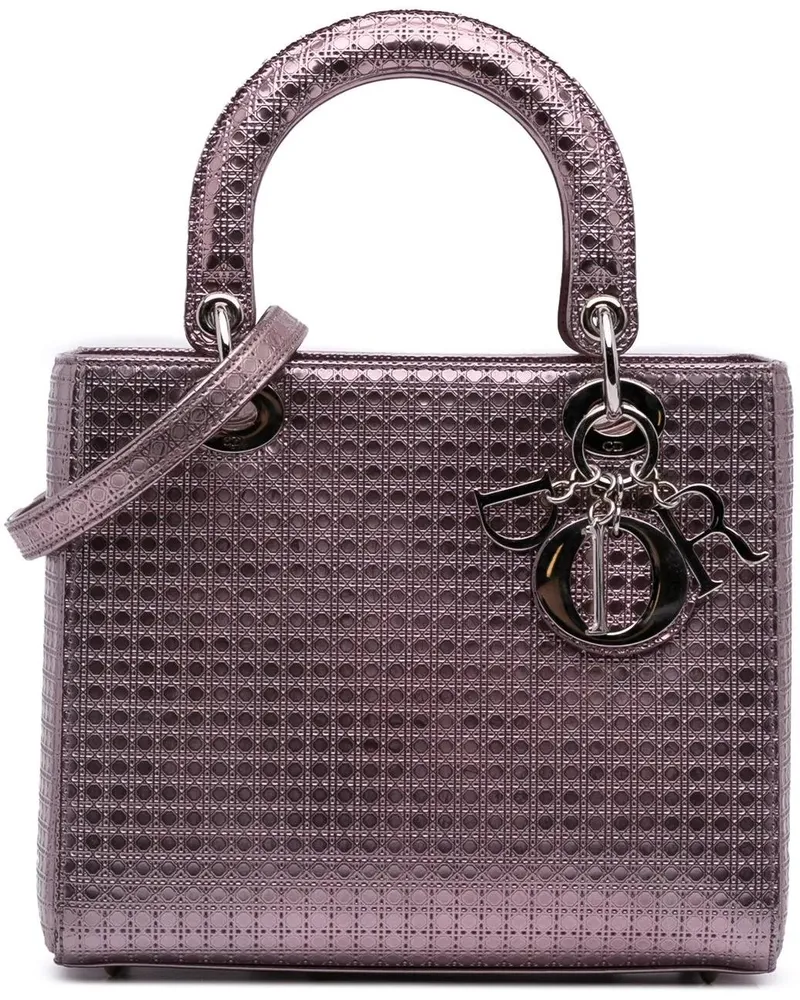 Dior Hobo Bags Medium Metallic Patent Microcannage Lady Dior rosa Gold