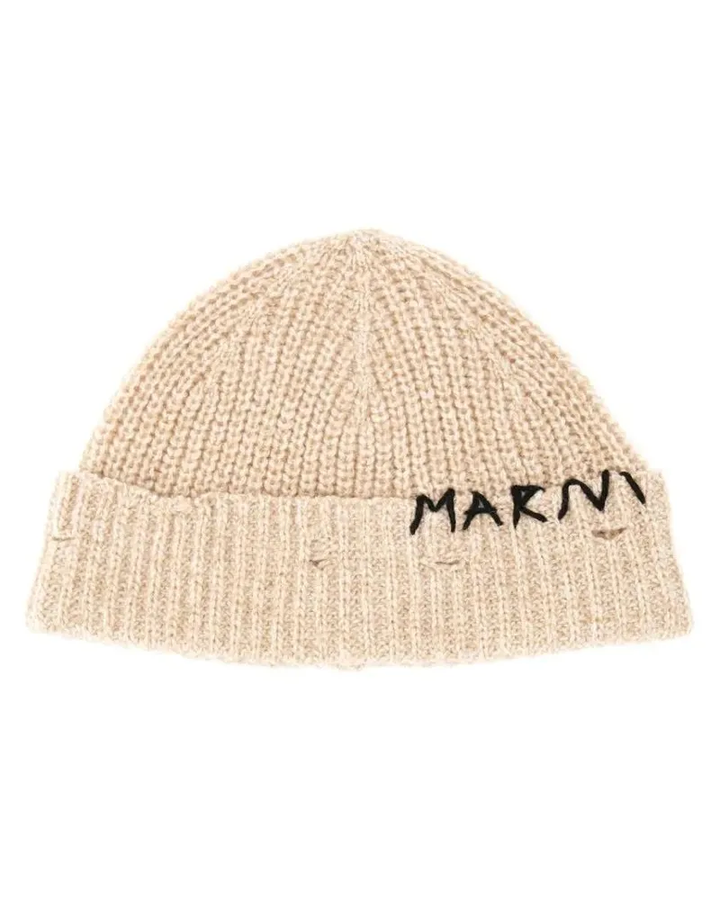 Marni Caps & Mützen " Mending" Embroidery Beanie Hat beige Beige