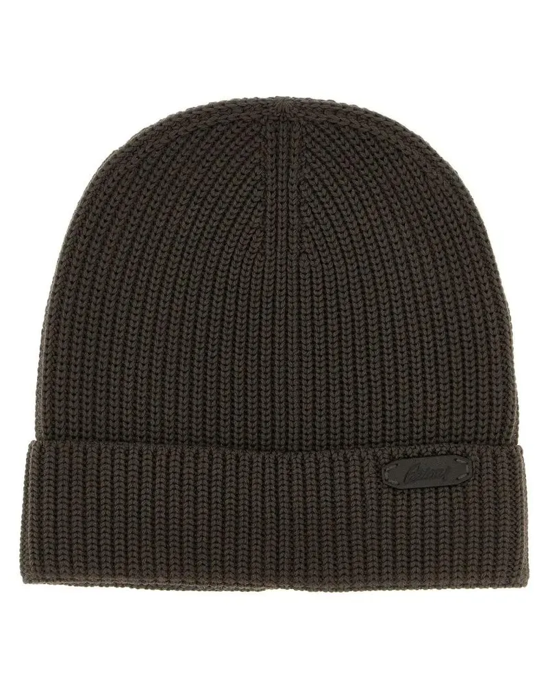 Brioni Caps & Mützen Ribbed Wool Beanie braun Braun