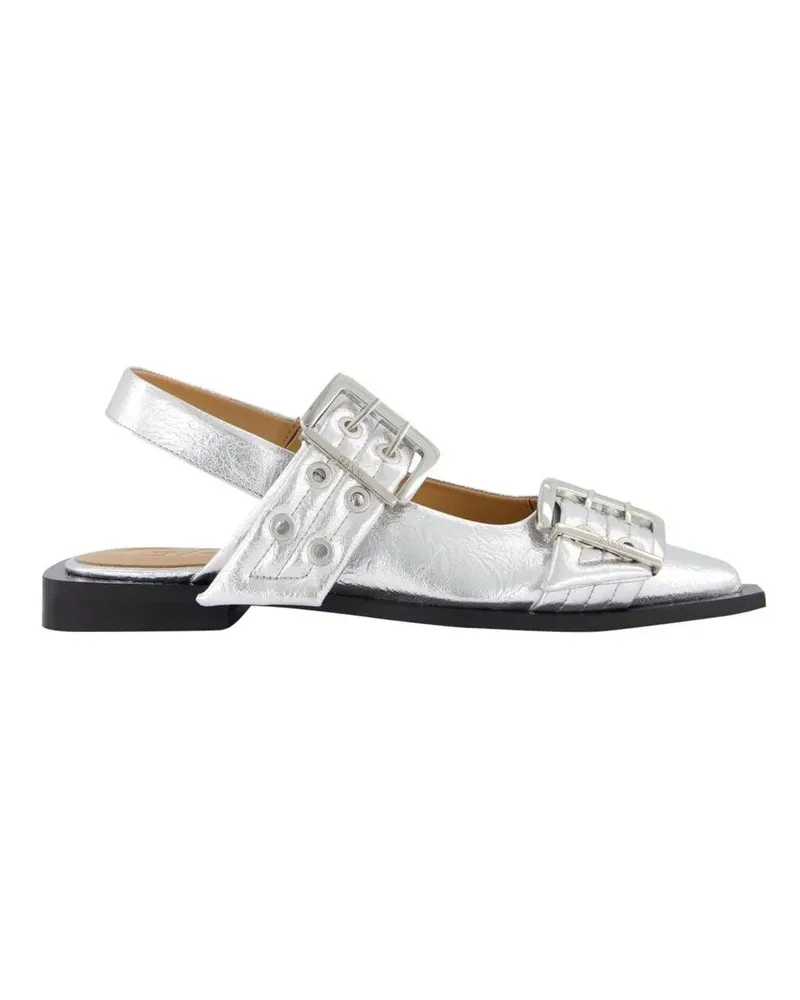 Ganni Hohe Schuhe Dames Chunky Buckle Ballerina Zilver gunmetal Gunmetal