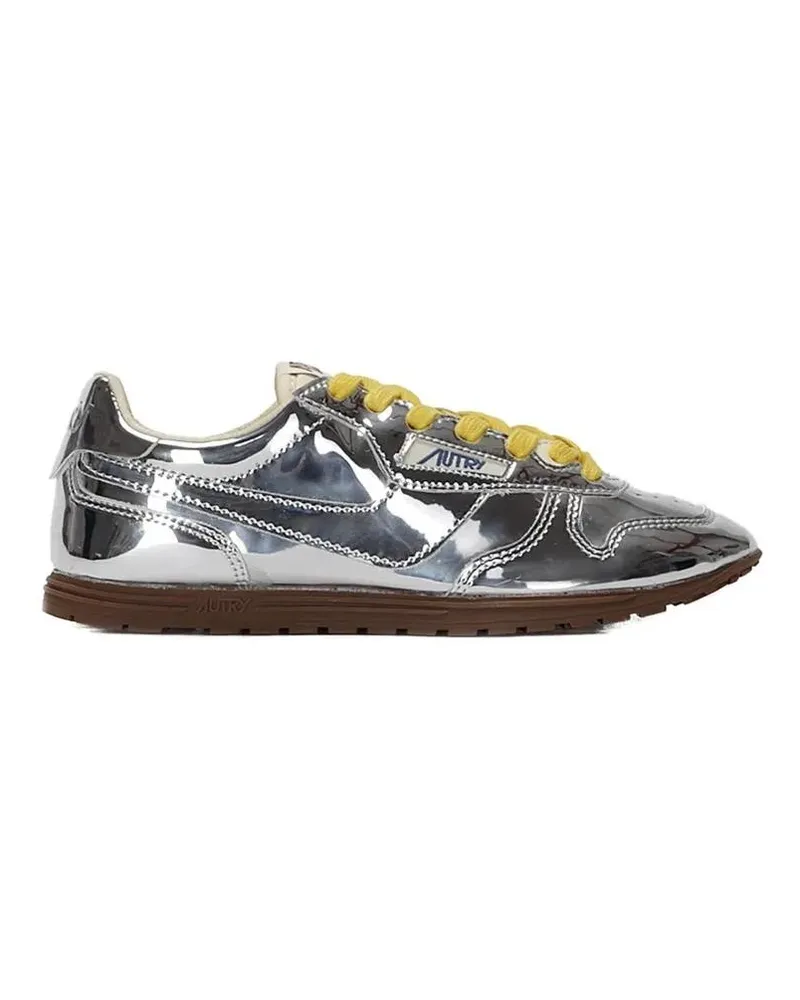 AUTRY Low-Top Sneaker Front Lace Sneakers In Bright Yellow And Shiny Sil grau Grau