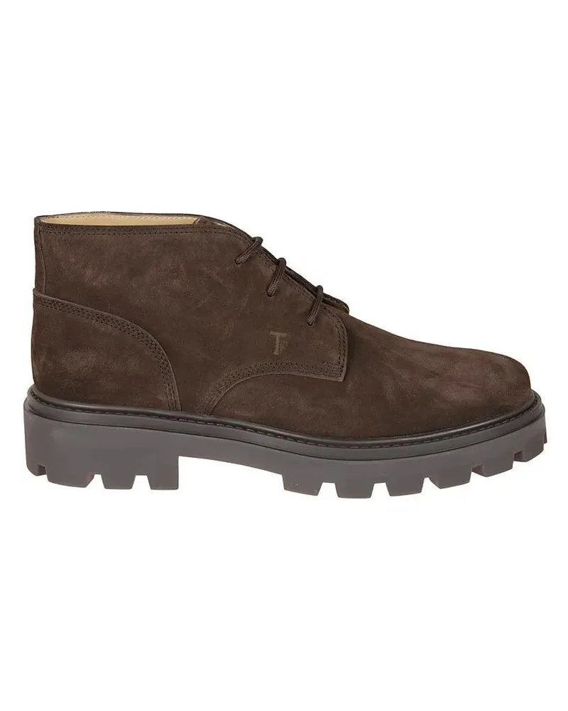 TOD'S Stiefel Ankle-High Dark Brown Suede Lace-Up Shoes schwarz Schwarz