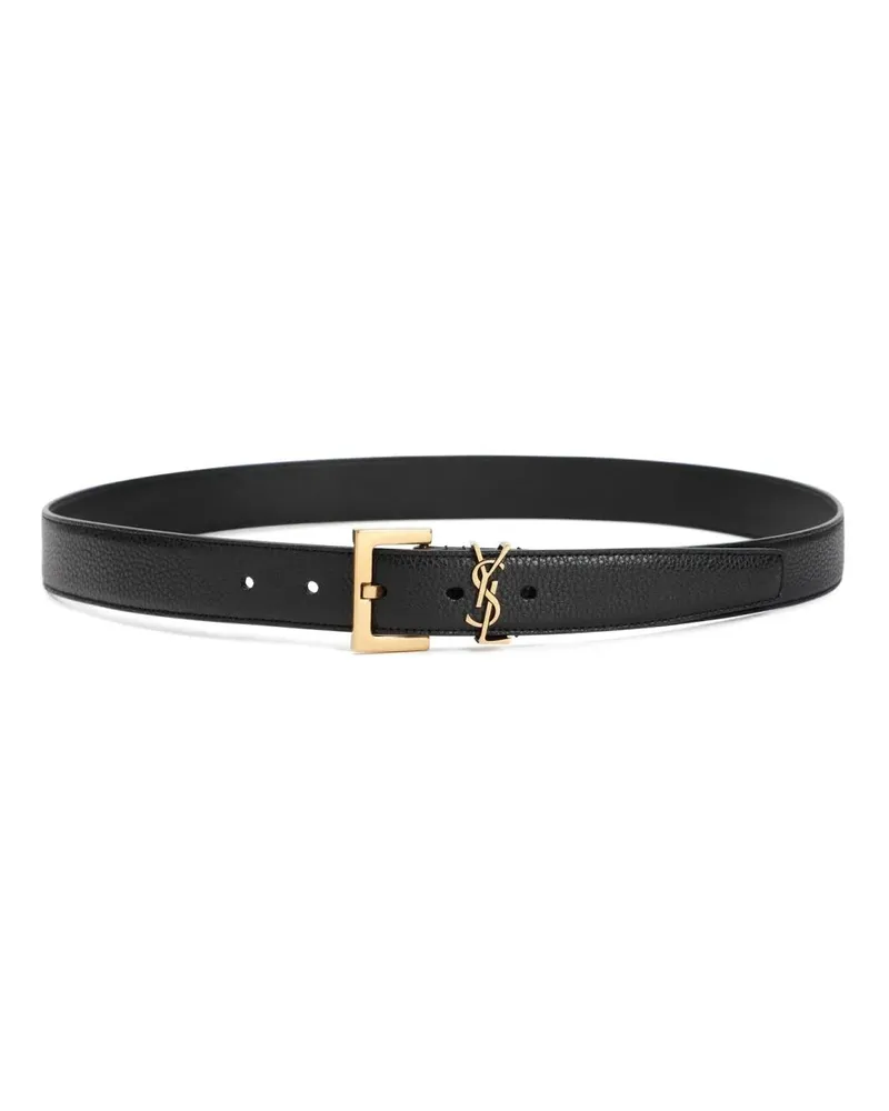 Saint Laurent Gürtel Textured Black Grained Leather Belt schwarz Schwarz