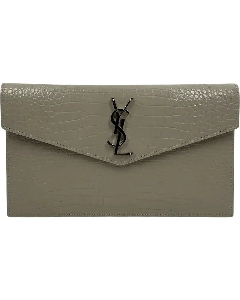 Saint Laurent Clutches  calfskin leather crocodile embossed weiß Weiß