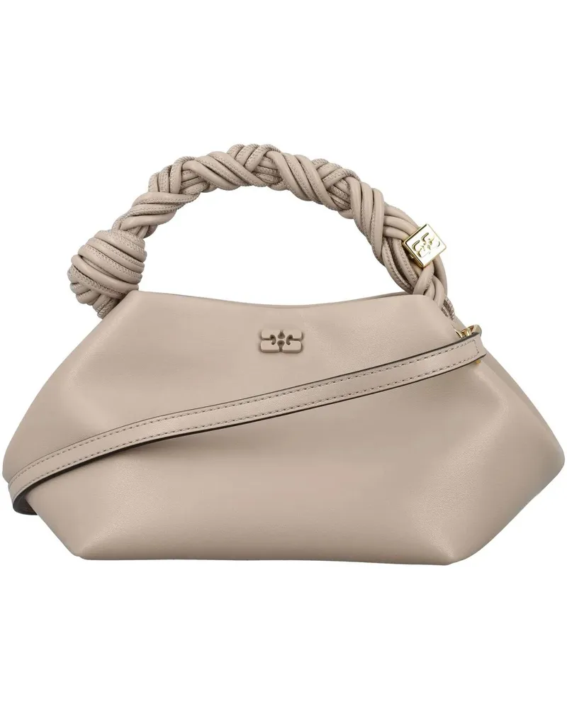 Ganni Hobo Bags  Borsa Beige con Manico Intrecciato grau Grau