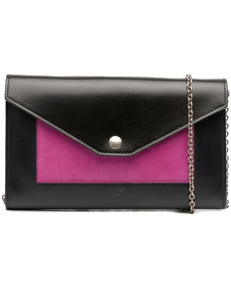 Celine Hobo Bags Bicolor Leather Pocket Envelope Wallet On Chain schwarz Schwarz