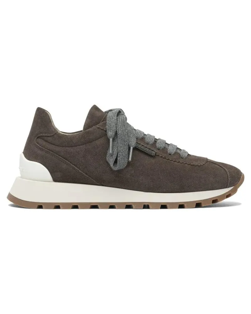 Brunello Cucinelli Low-Top Sneaker Suede Sneakers With Shiny Tab braun Braun