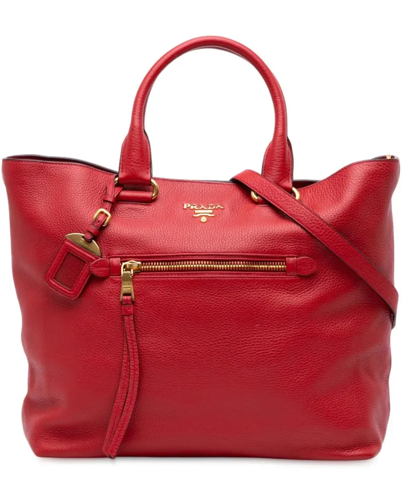 Prada Hobo Bags Vitello Daino Open Convertible Tote rot Rot