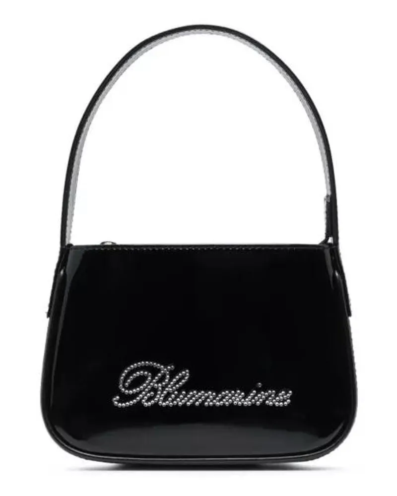 Blumarine Crossbody Bags Black Patent Finish Mini Bag With Rhinestone-Embel Schwarz
