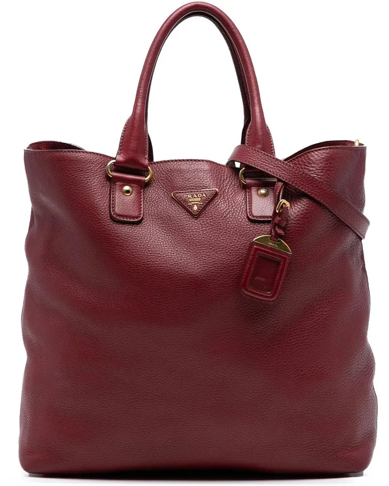 Prada Hobo Bags Vitello Daino Open Convertible Tote rot Rot