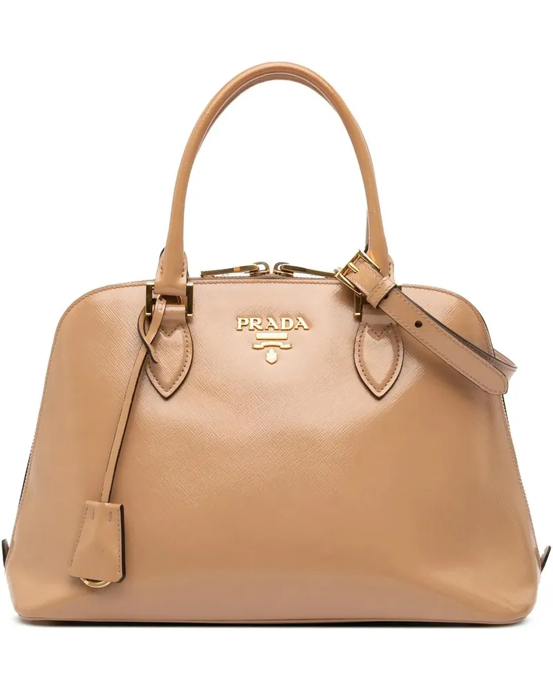 Prada Hobo Bags Medium Saffiano Vernice Promenade Satchel braun Braun