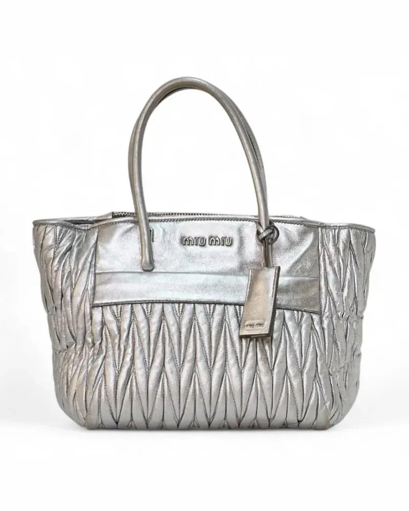 Miu Miu Shopper & Totes Medium Square Shopper In Silver Embossed Leather grau Grau