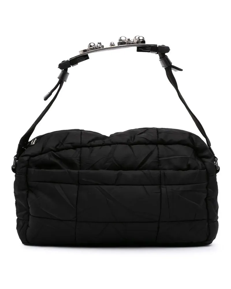 Prada Hobo Bags Quilted Tessuto Messenger Bag schwarz Schwarz