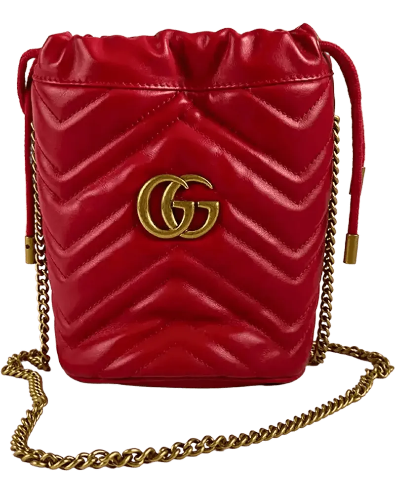 Gucci Caps & Mützen  GG Marmont Leather Mini Bucket red / very go rot Rot