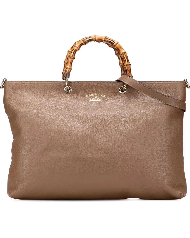 Gucci Hobo Bags Large Calfskin Bamboo Shopper Satchel braun Braun