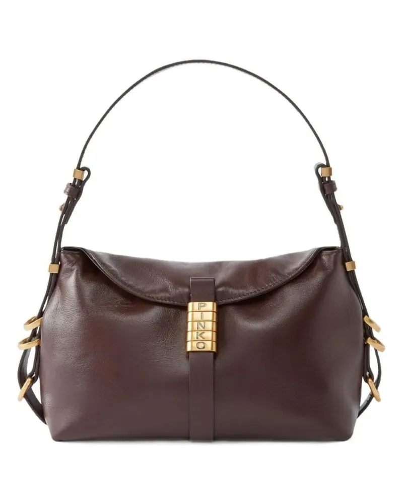 Pinko Hobo Bags Rectangular Leather Handbag With Gold-Tone Details grau Grau