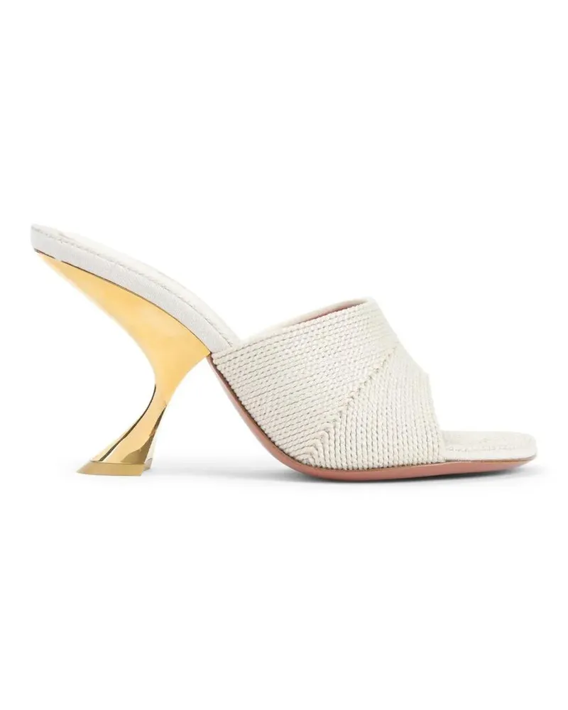 Amina Muaddi Sandalen Textured Sandals With Gold Accented 9Cm Heel beige Beige