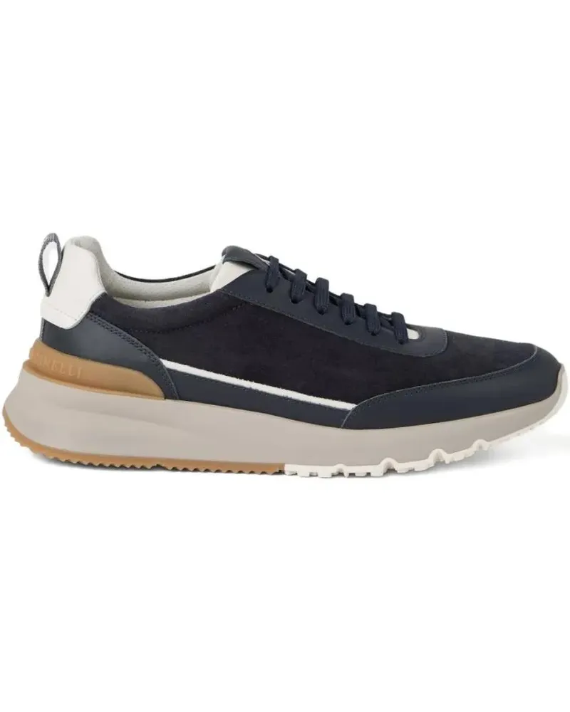 Brunello Cucinelli Low-Top Sneaker Suede And Smooth Material Flat Shoes With Contrast schwarz Schwarz