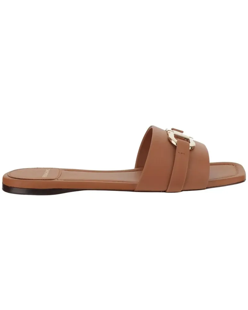 Ferragamo Sandalen Leather Flat Sandals With Logo braun Braun