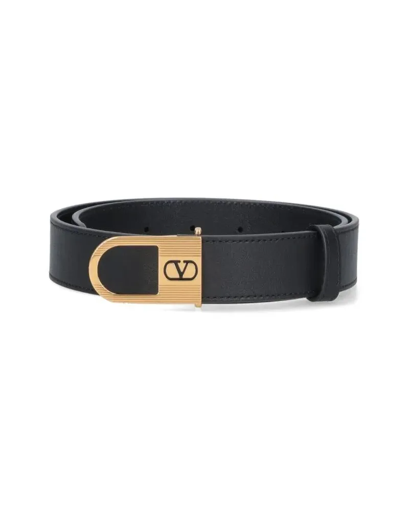 Valentino Garavani Gürtel Black Belt With Gold-Tone Elongated Oval Buckle schwarz Schwarz