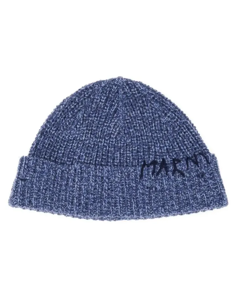 Marni Caps & Mützen " Mending" Embroidery Beanie Hat blau Blau