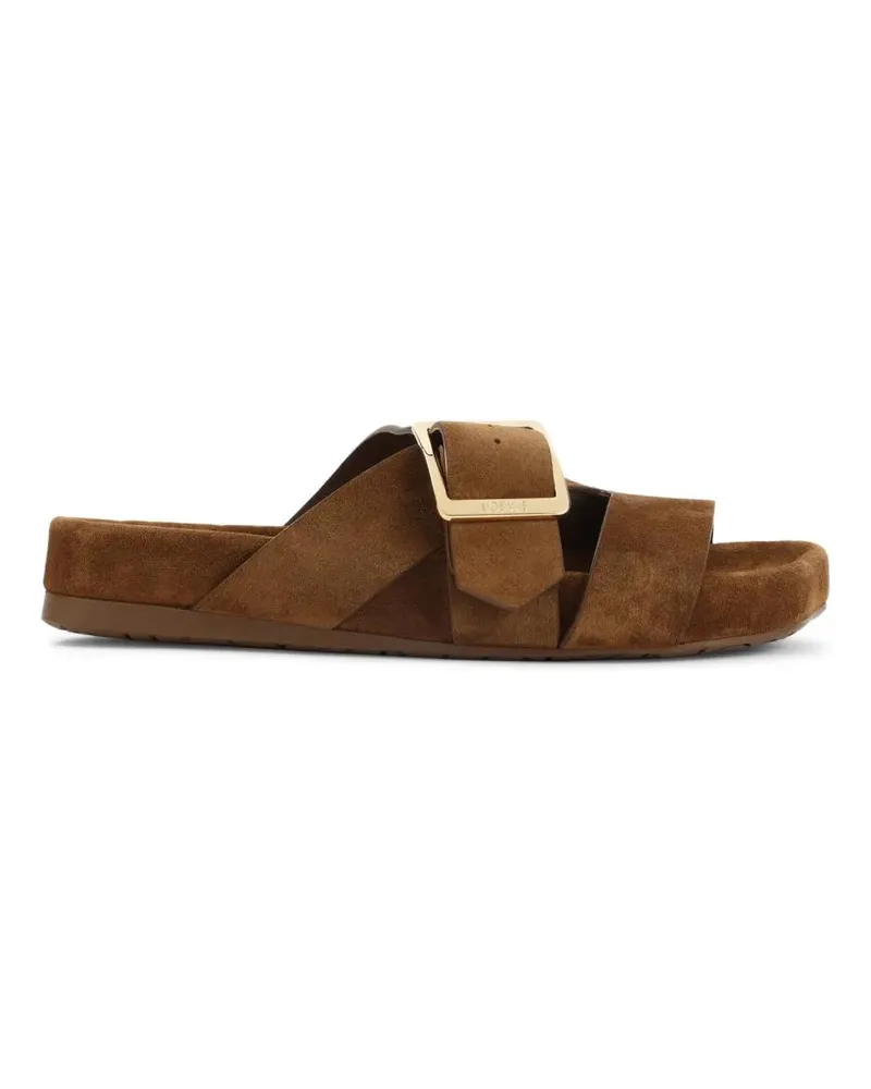 Loewe Sandalen Brown Calf Suede Sandals With Bold Buckle Detail braun Braun