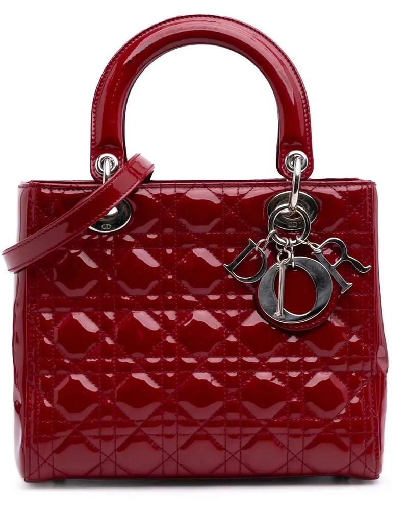 Dior Hobo Bags 2014 Medium Patent Cannage Lady Dior rot Rot
