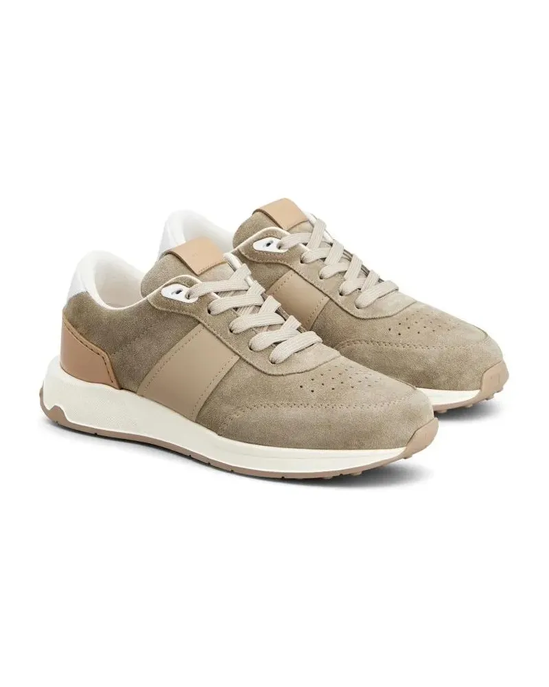 TOD'S Low-Top Sneaker Beige Leather Trainers With Suede Panels And Textu beige Beige