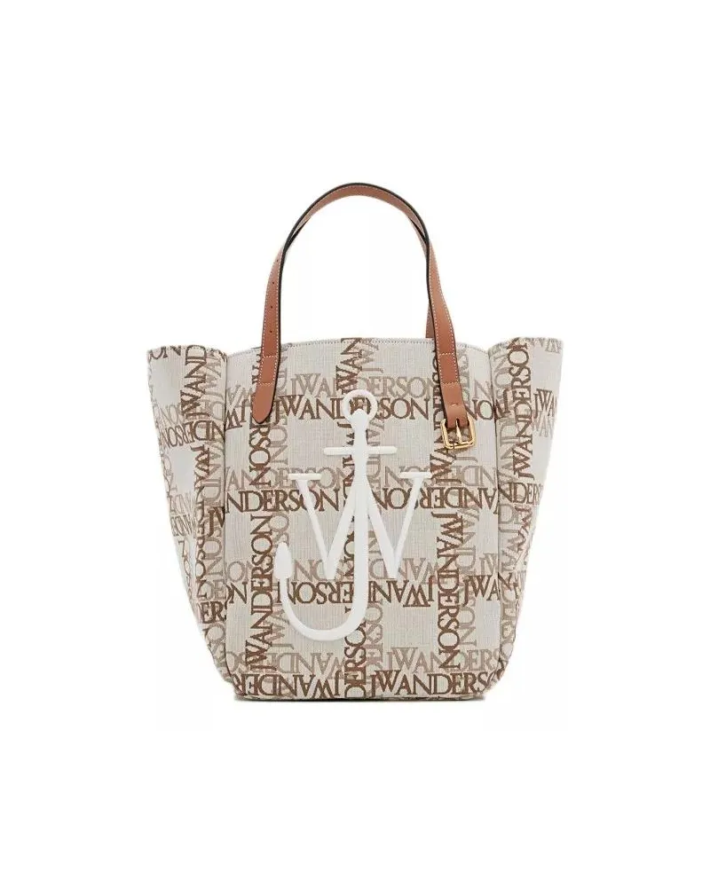 J.W.Anderson Tote Double Logo Print Canvas Tote Bag Beige