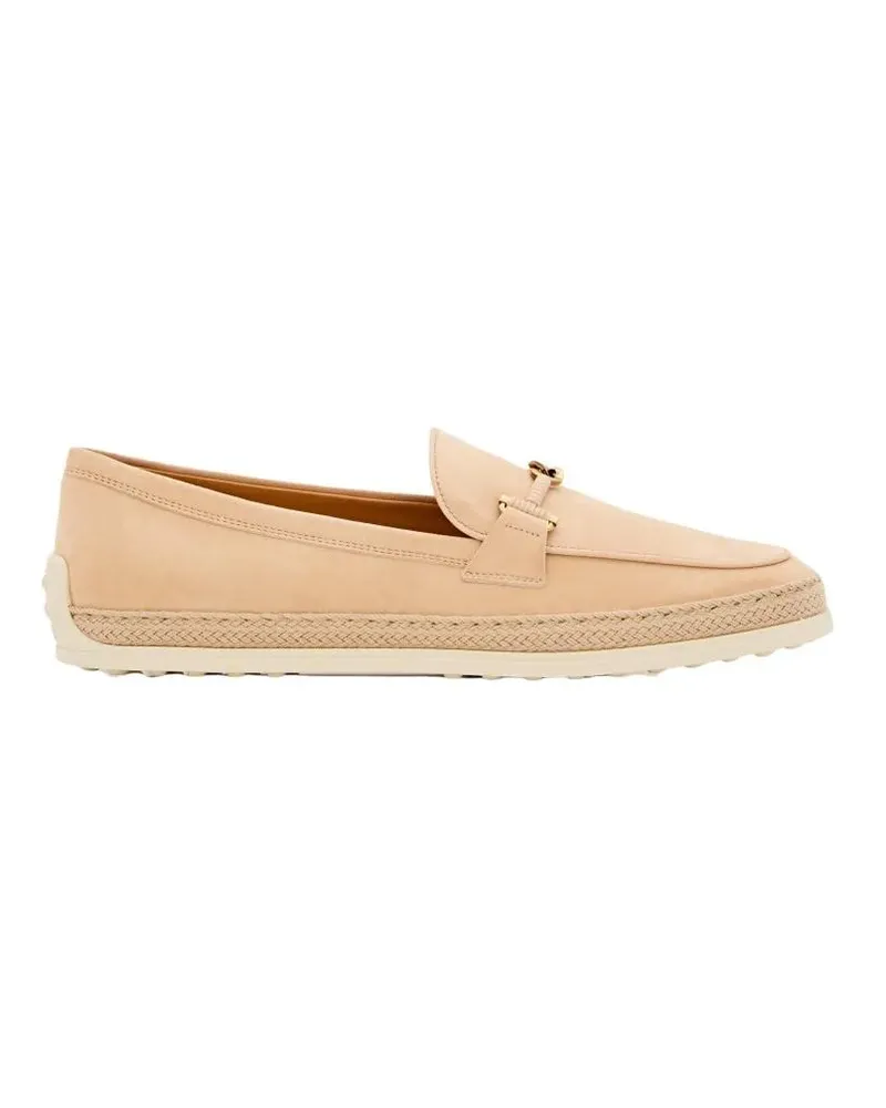 TOD'S Leather And Raffia Moccasins With Signature Gromme beige Beige