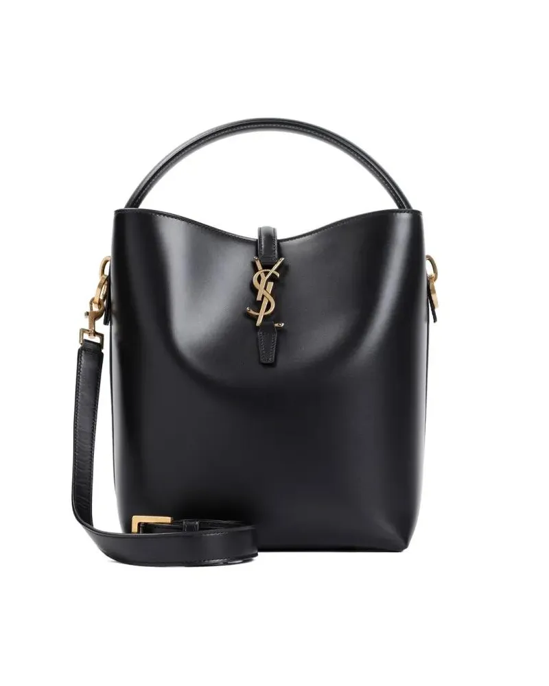 Saint Laurent Beuteltaschen Structured Black Calf Leather Handbag schwarz Schwarz